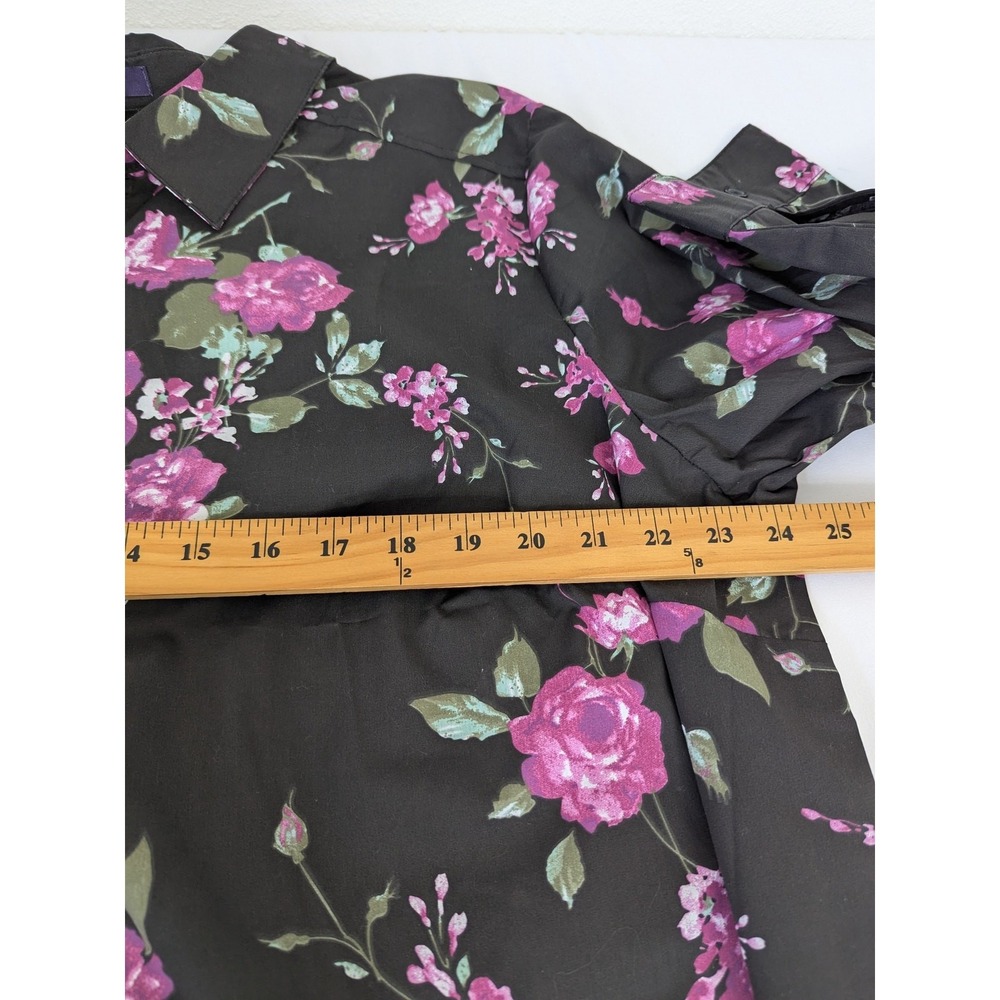 Roamans Womens Dark Floral Button Up Shirt Plus Size 26W Black Pink Long Sleeves - Picture 7 of 8